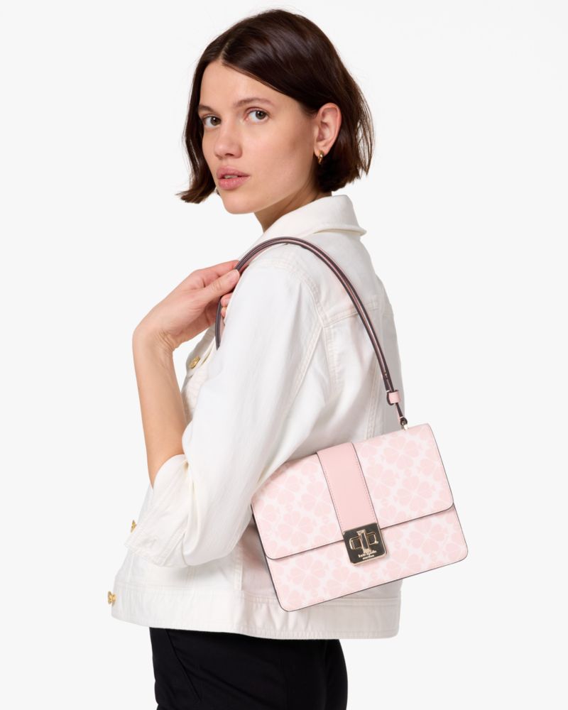 Kate Spade,Spade Flower Small Flap Shoulder Bag,Shoulder Bag,Logo,Adjustable,Gold Metal,Day Party,Pink