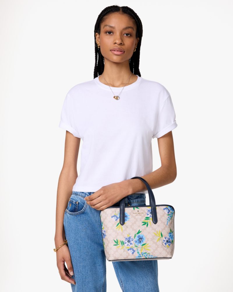 Kate Spade,Spade Flower Floral Small Tote,Crossbody,Piping,Metal,Day Party,Beige