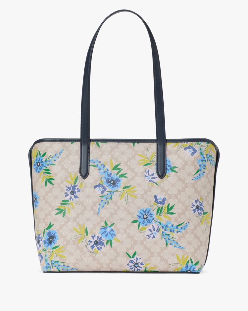 Kate Spade,Spade Flower Floral Large Tote,Tote,Piping,Metal,Casual,Beige