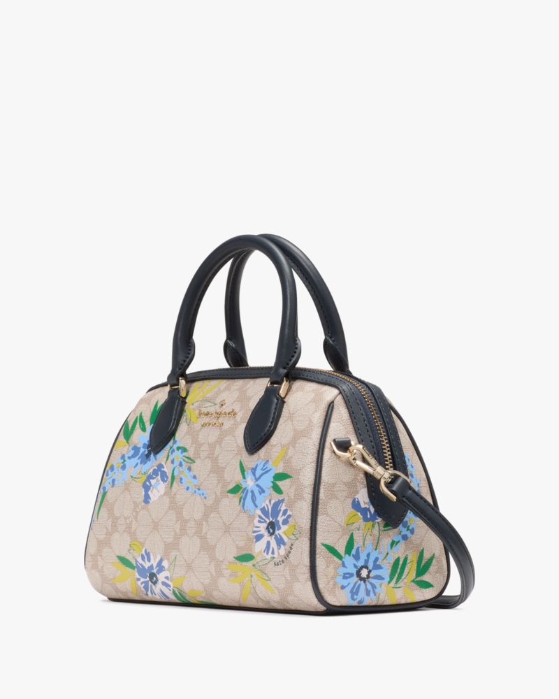 Kate Spade,Spade Flower Floral Small Dolly Duffle,Satchel,Metal,Piping,Pattern,Color Metal,Day Party,Beige