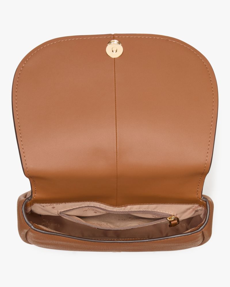 Kate Spade,Kayla Pebbled Leather Saddle Bag,Leather,Saddle Bag,Metal,Logo,Gold Metal,Day Party,Brown