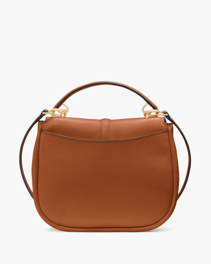 Kate Spade,Kayla Pebbled Leather Saddle Bag,Leather,Saddle Bag,Metal,Logo,Gold Metal,Day Party,Brown