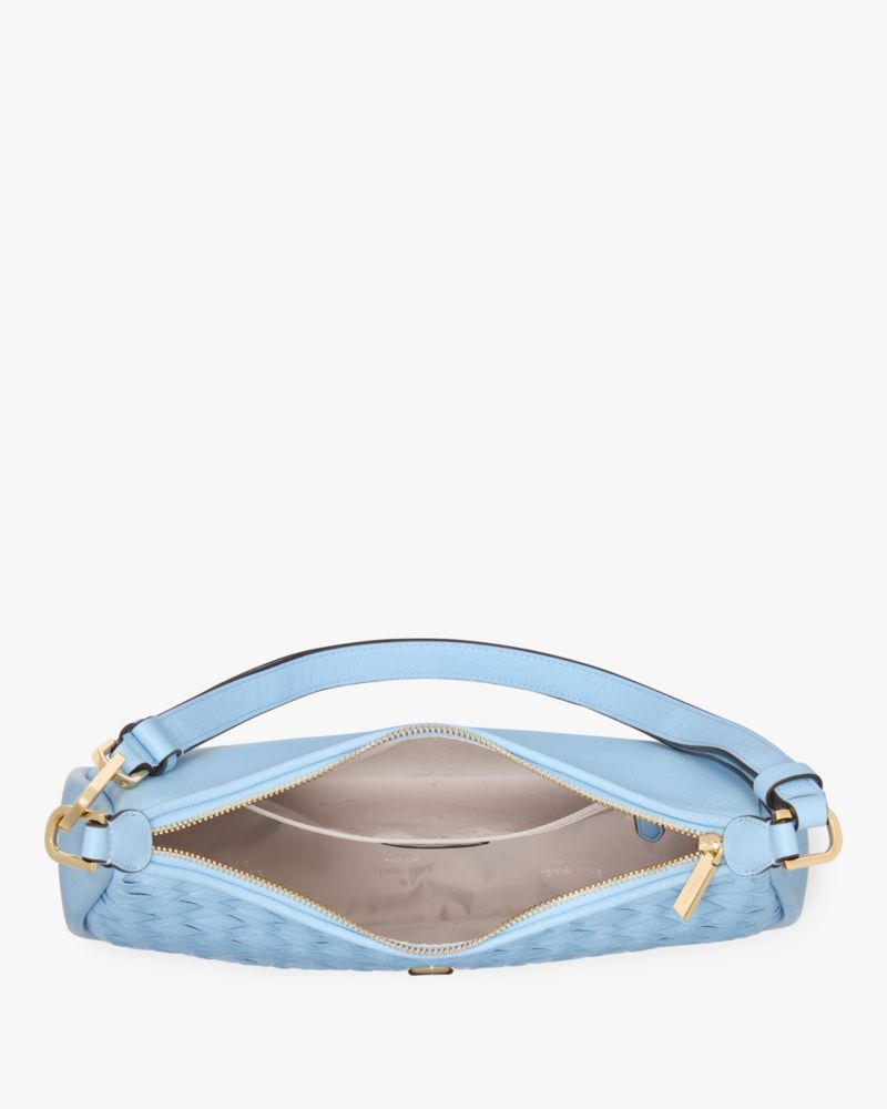 Kate Spade,Kayla Woven Leather Large Shoulder Bag,Leather,Shoulder Bag,Woven,Logo,Metal,Gold Metal,Casual,Blue