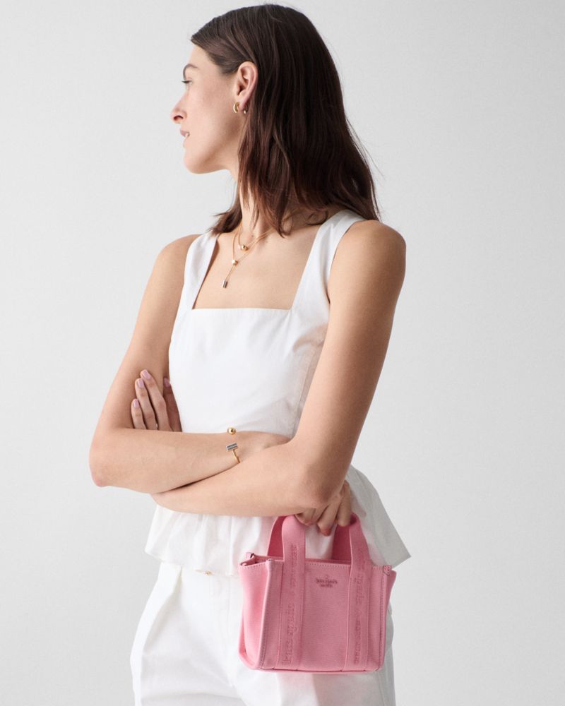 Kate Spade,Kip Canvas Mini Tote Bag,Canvas,Tote,Color Block,Casual,Day Party,Pink