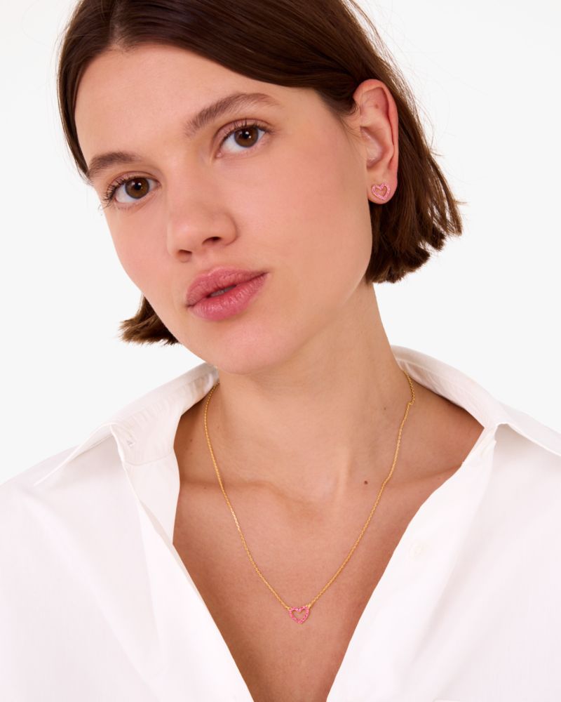 Kate Spade,Scrunched Scallops Heart Pendant And Studs Set,Pink