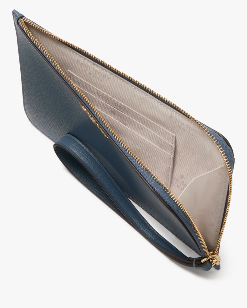 Kate Spade,Lucy Leather Medium L-zip Wristlet,Leather,Wristlet,Metal,Logo,Casual,Blue
