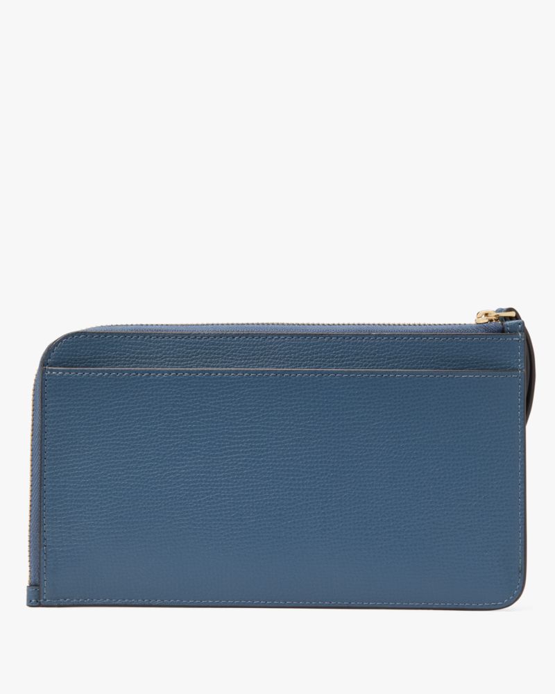 Kate Spade,Lucy Leather Medium L-zip Wristlet,Leather,Wristlet,Metal,Logo,Casual,Blue