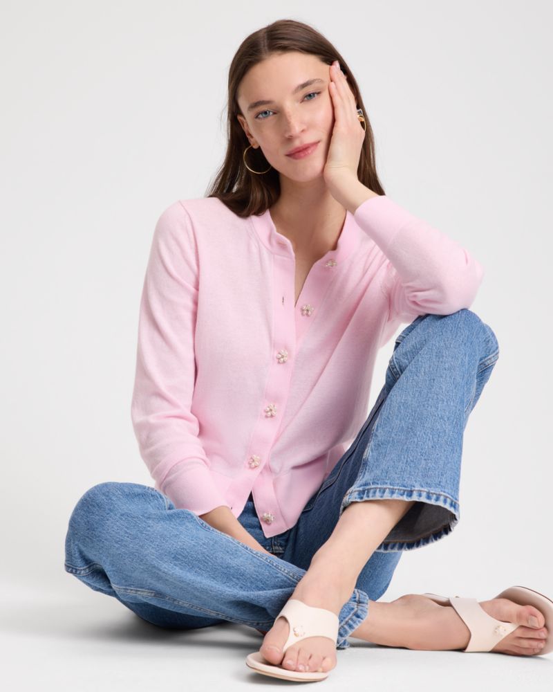 Kate Spade,フラワー ボタン ネル カーディガン,トップス,ピンクレモネード