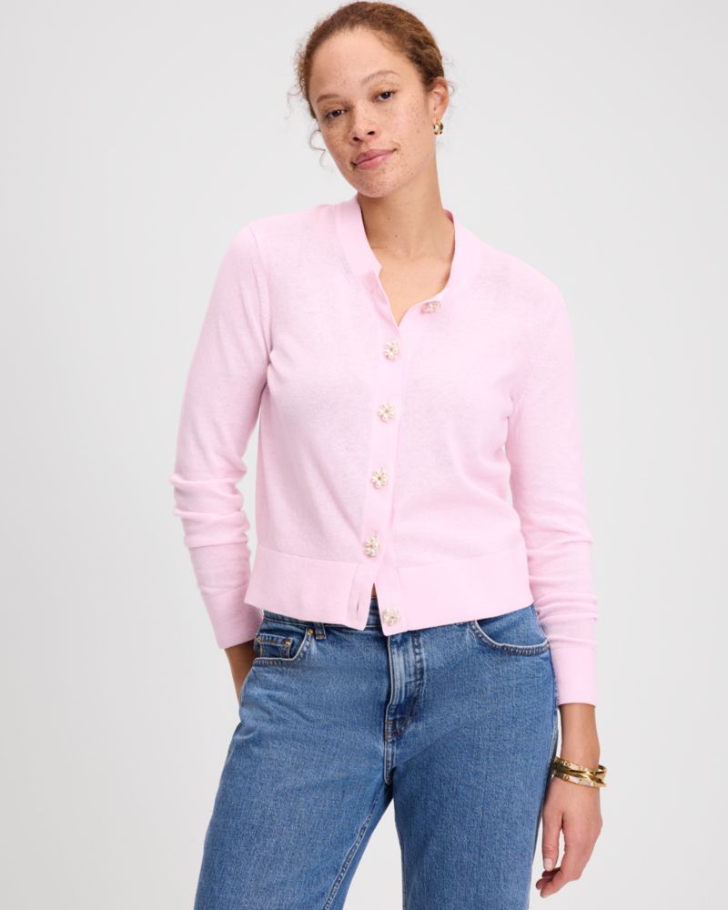 Kate Spade,フラワー ボタン ネル カーディガン,トップス,ピンクレモネード