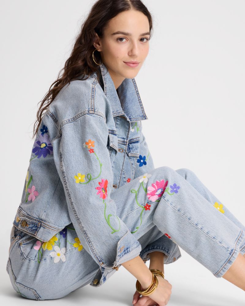 Kate Spade,Floral Embroidered Denim Jacket,