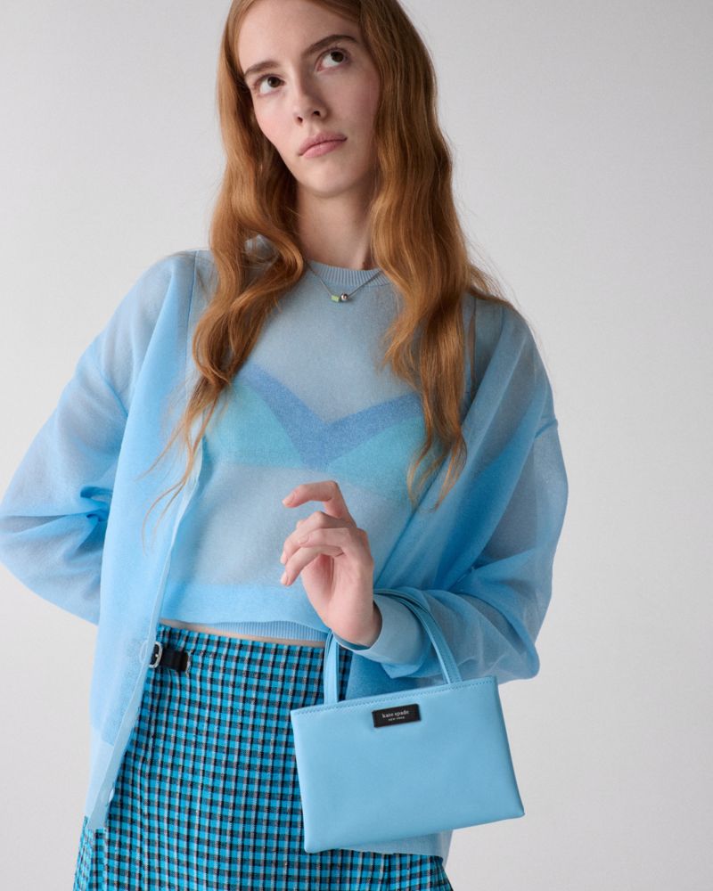 Kate Spade,Sam Icon Ksnyl Mini Tote Bag,Nylon,Tote,Logo,Applique,Adjustable,Casual,Blue