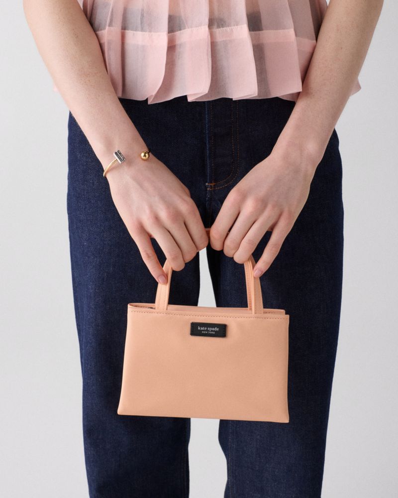 Kate Spade,Sam Icon Ksnyl Mini Tote Bag,Nylon,Tote,Logo,Applique,Adjustable,Casual,Beige