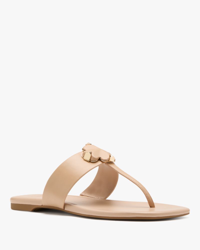 Kate Spade,Spade Flower Thong Sandals,Nappa Leather,Flip Flops,Metal,Applique,Cushioned,Casual,Beige