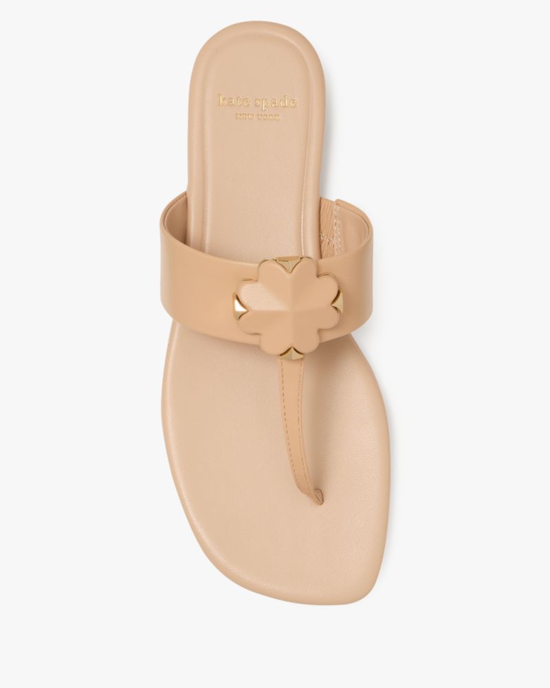 Kate Spade,Spade Flower Thong Sandals,Nappa Leather,Flip Flops,Metal,Applique,Cushioned,Casual,Beige