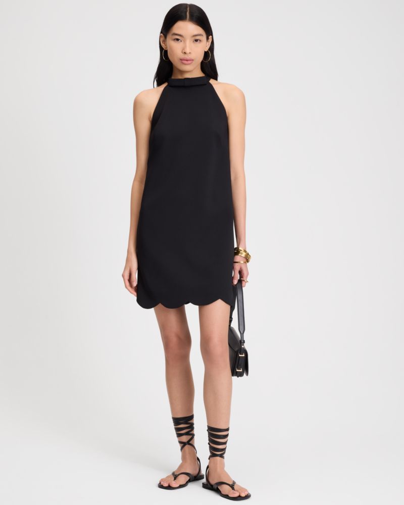 Kate Spade,Scallop Bow Neck Dress,Crepe,Sheath,Scallop,Bow,Day Party,Black