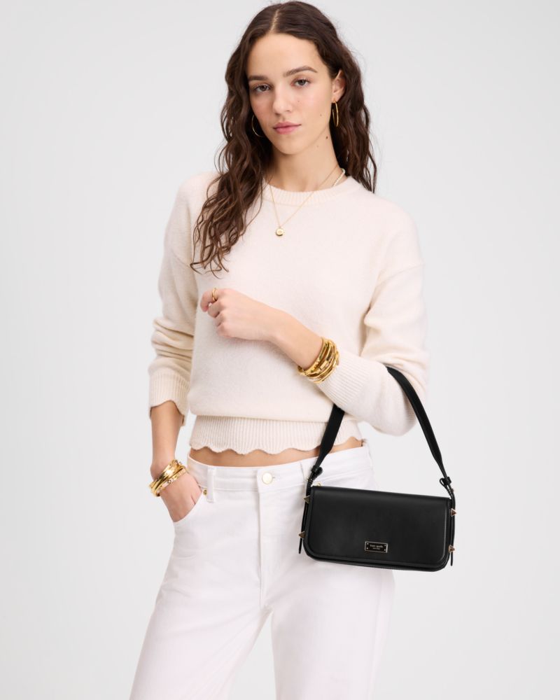 Kate Spade,Liv Small East West Shoulder Bag,Leather,Shoulder Bag,Logo,Metal,Casual,Black