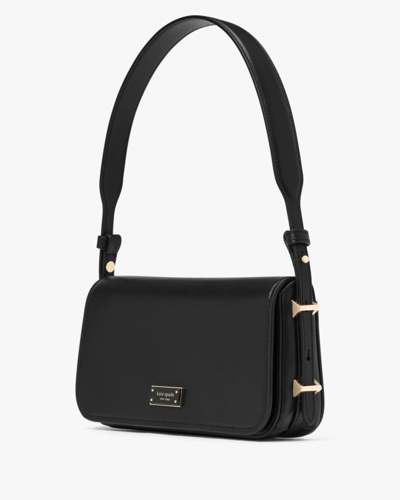 Kate Spade,Liv Small East West Shoulder Bag,Leather,Shoulder Bag,Logo,Metal,Casual,Black