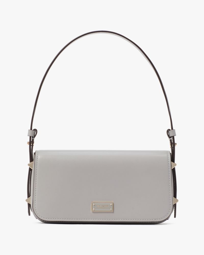 Kate Spade,Liv Small East West Shoulder Bag,Leather,Shoulder Bag,Logo,Metal,Casual,Gray