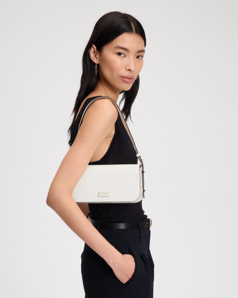 Kate Spade,Liv Small East West Shoulder Bag,Leather,Shoulder Bag,Logo,Metal,Casual,White