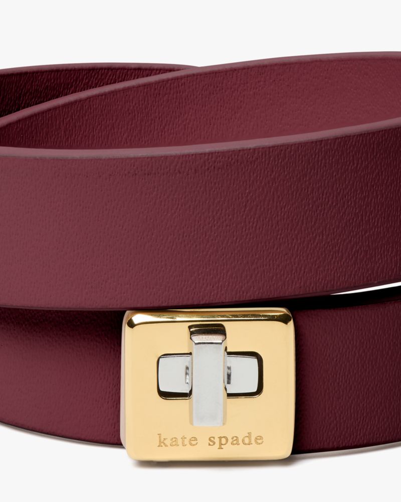 Kate Spade,Phoebe Leather Double Wrap Bracelet,Leather,Cubic Zirconia,Logo,Stainless Steel,Casual,