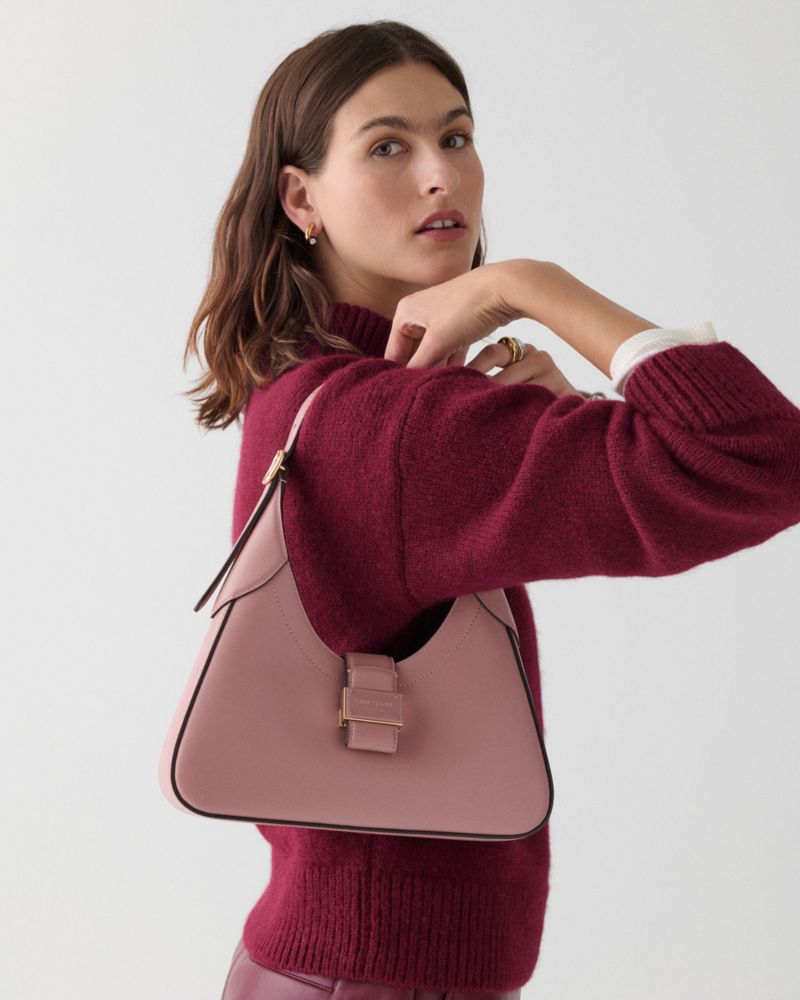 Kate Spade,Nouveau Small Shoulder Bag,Leather,Shoulder Bag,Faux Leather,Logo,Metal,Gold Metal,Day Party,