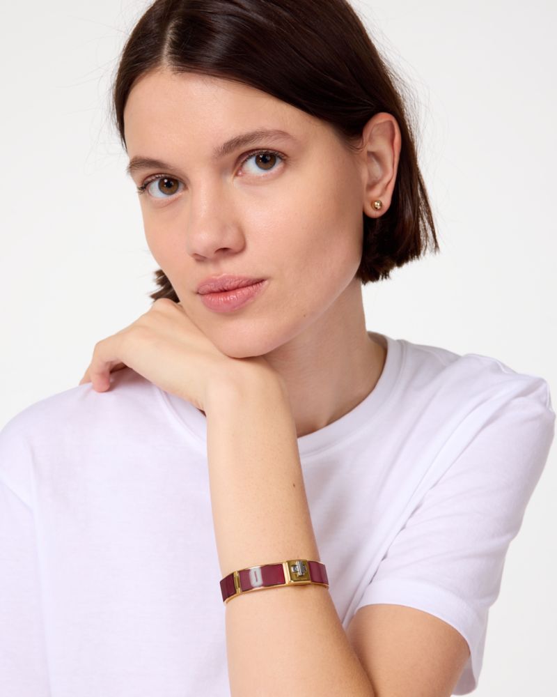 Kate Spade,Phoebe Enamel Turnlock Bangle,Metal Material,Cubic Zirconia,Logo,Stainless Steel,Casual,