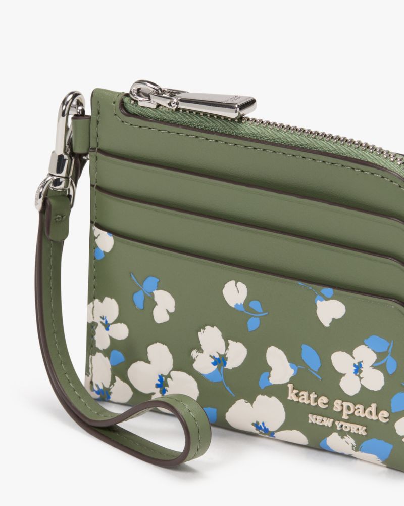 Kate Spade,Devin Coin Card Case Wristlet,Leather,Coin,Card Case,Logo,Metal,Casual,Olive