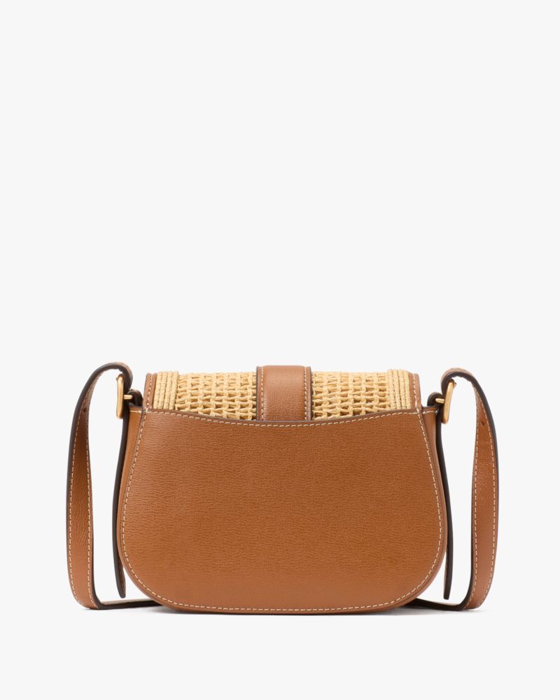 Kate Spade,Nouveau Straw Mini Saddle Bag,Saddle Bag,Straw,Logo,Metal,Color Block,Color Metal,Casual,Beige