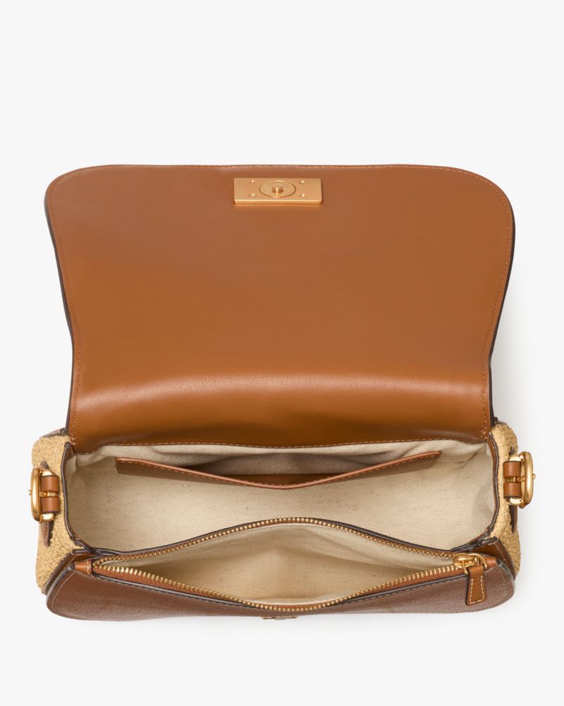 Kate Spade,Nouveau Straw Saddle Bag,Saddle Bag,Straw,Metal,Logo,Color Metal,Casual,Beige