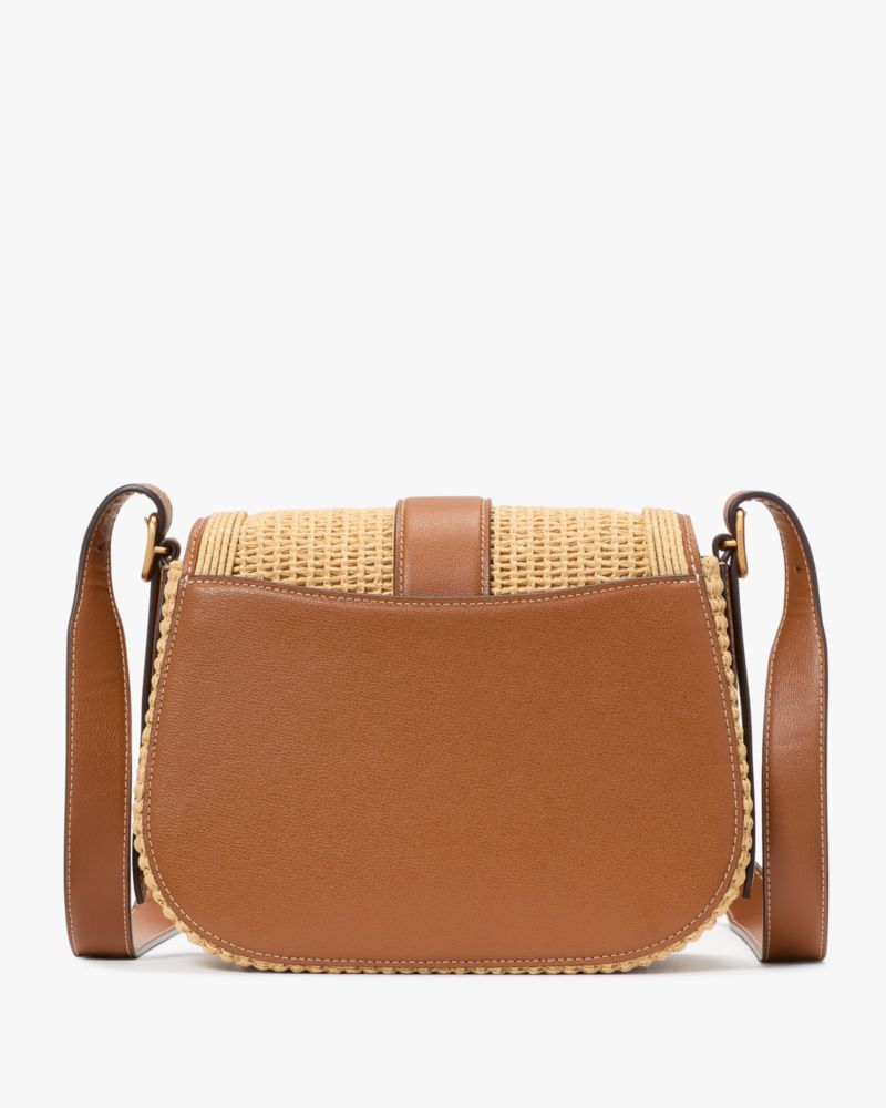 Kate Spade,Nouveau Straw Saddle Bag,Saddle Bag,Straw,Metal,Logo,Color Metal,Casual,Beige