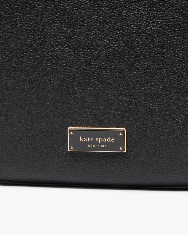 Kate Spade,Liv Large Shoulder Bag,Leather,Hobo,Stripe,Metal,Logo,Casual,Black