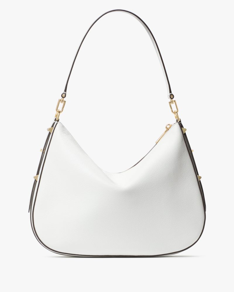 Kate Spade,Liv Large Hobo Bag,Leather,Hobo,Logo,Metal,Stripe,Casual,White