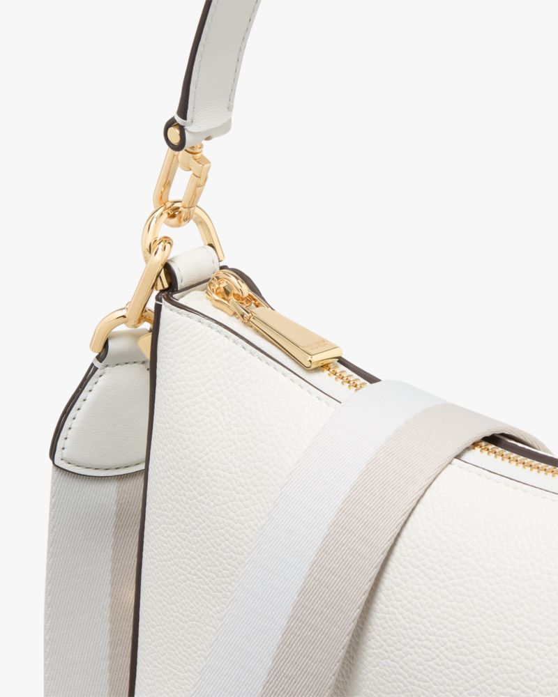 Kate Spade,Liv Large Hobo Bag,Leather,Hobo,Logo,Metal,Stripe,Casual,White