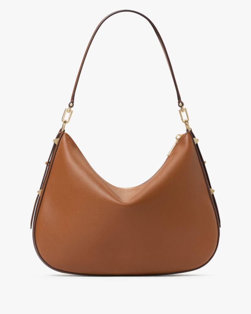 Kate Spade,Liv Large Hobo Bag,Leather,Hobo,Logo,Metal,Stripe,Casual,Brown
