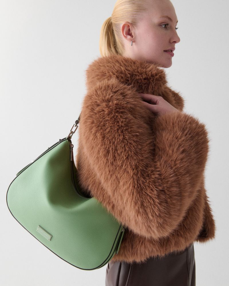 Kate Spade,Liv Large Hobo Bag,Leather,Hobo,Logo,Metal,Casual,Green