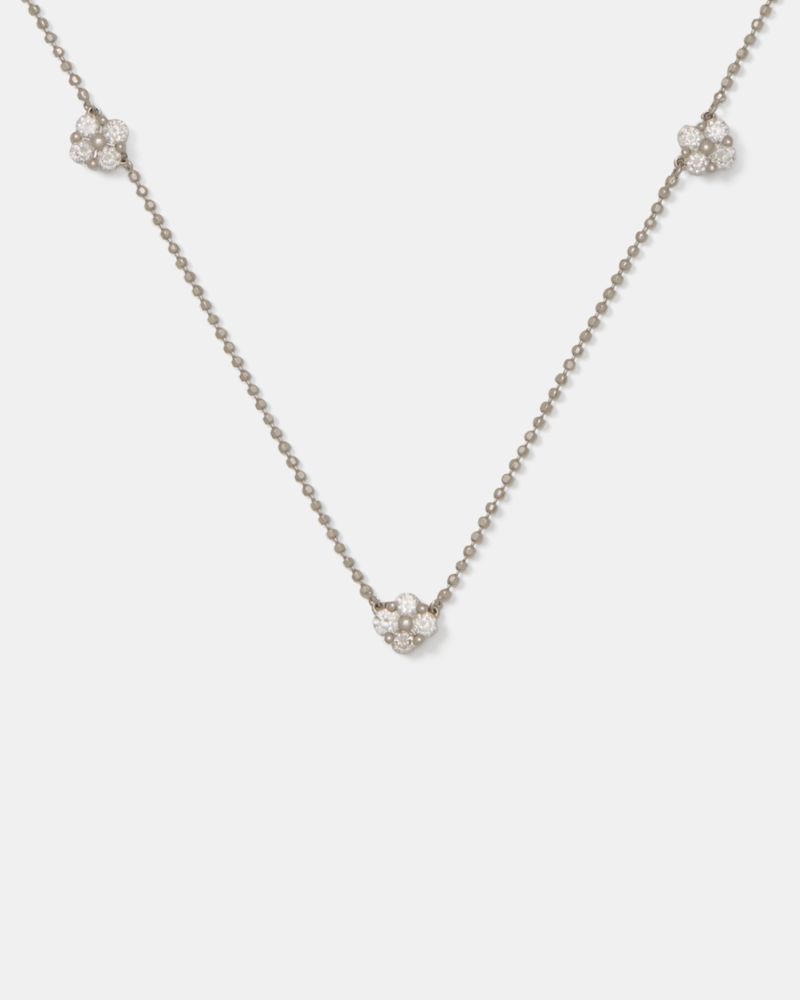 Kate Spade,Kate Spade Fine Time To Shine Diamond Flower Necklace,Clear