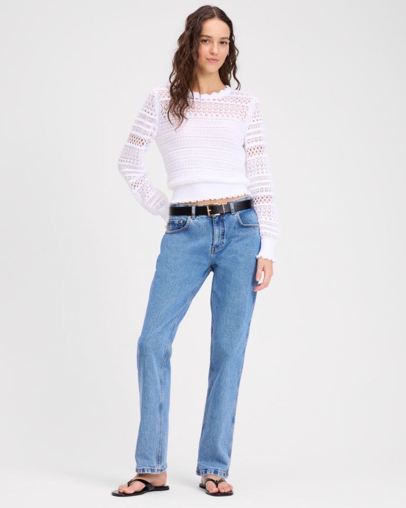 Kate Spade,Scallop Lace Sweater,White