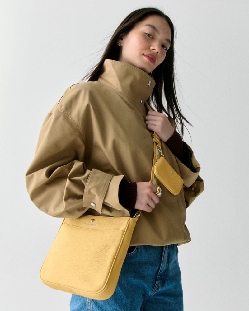Kate Spade,Emma Medium Swingpack Crossbody,Leather,Crossbody,Logo,Metal,Silver Metal,Casual,Yellow