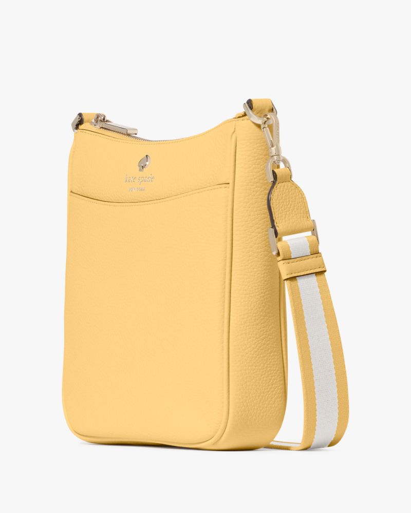 Kate Spade,Emma Medium Swingpack Crossbody,Leather,Crossbody,Logo,Metal,Silver Metal,Casual,Yellow