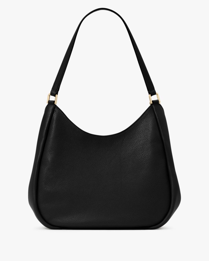 Kate Spade,Kayla Large Triple Compartment Shoulder Bag,Calfskin Leather,Leather,Shoulder Bag,Metal,Logo,Gold Metal,Casual,Black