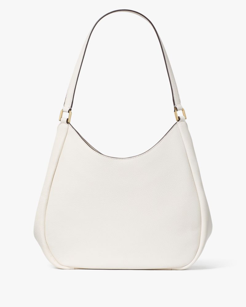 Kate Spade,Kayla Large Triple Compartment Shoulder Bag,Calfskin Leather,Leather,Shoulder Bag,Metal,Logo,Gold Metal,Casual,White