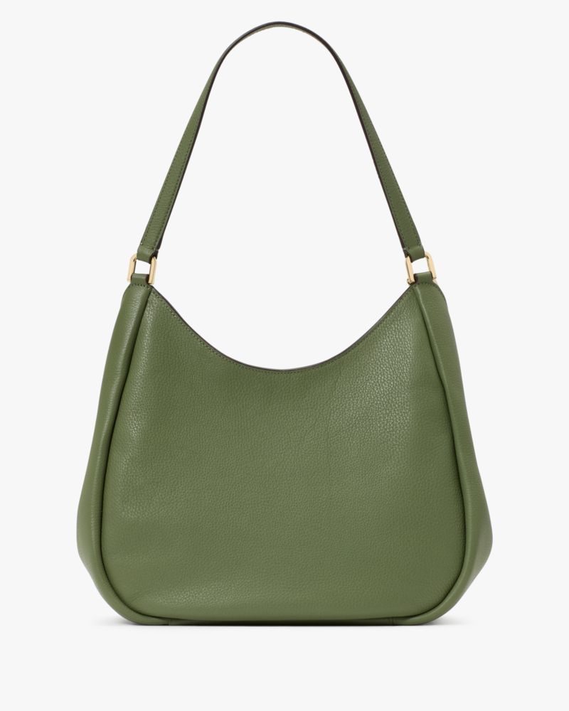 Kate Spade,Kayla Large Triple Compartment Shoulder Bag,Calfskin Leather,Leather,Shoulder Bag,Metal,Logo,Gold Metal,Casual,Olive