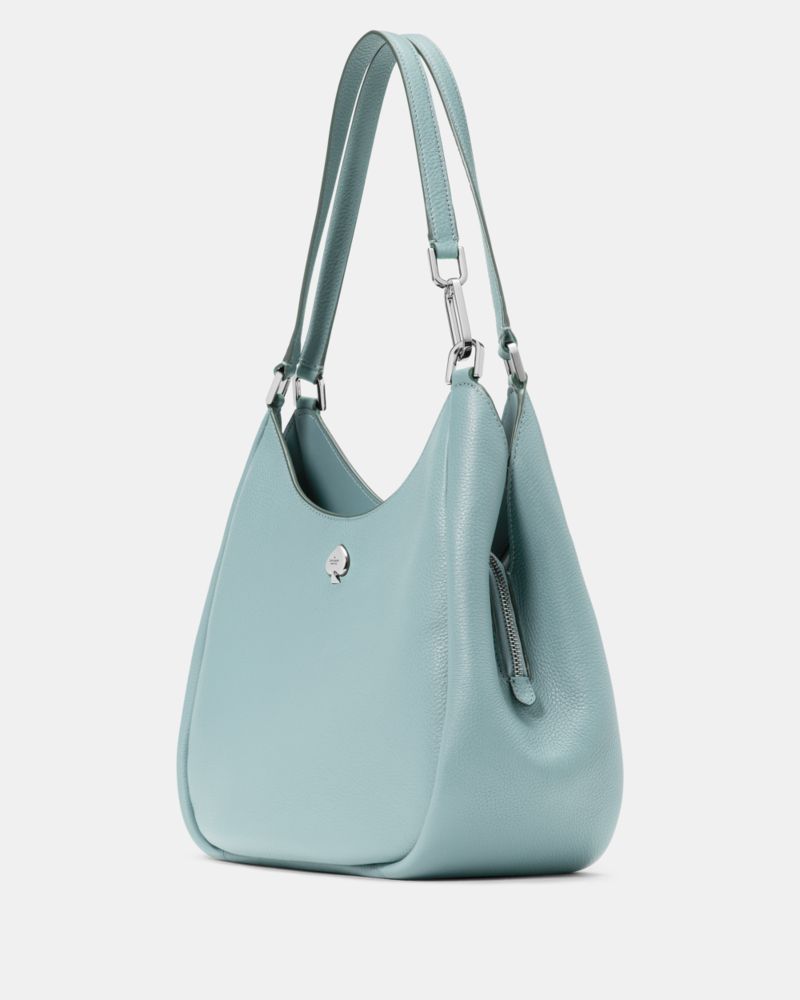 Kate Spade,Kayla Large Triple Compartment Shoulder Bag,Calfskin Leather,Leather,Shoulder Bag,Metal,Logo,Gold Metal,Casual,Blue