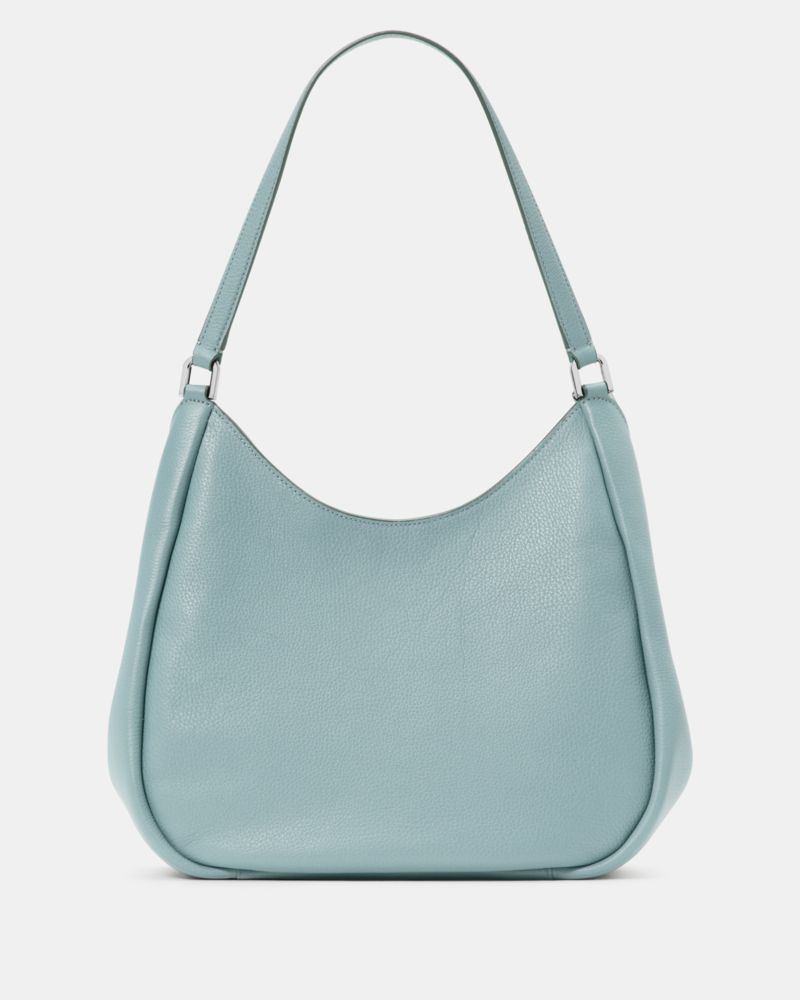 Kate Spade,Kayla Large Triple Compartment Shoulder Bag,Calfskin Leather,Leather,Shoulder Bag,Metal,Logo,Gold Metal,Casual,Blue