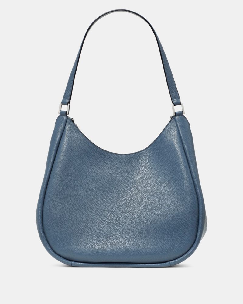 Kate Spade,Kayla Large Triple Compartment Shoulder Bag,Calfskin Leather,Leather,Shoulder Bag,Metal,Logo,Gold Metal,Casual,Navy