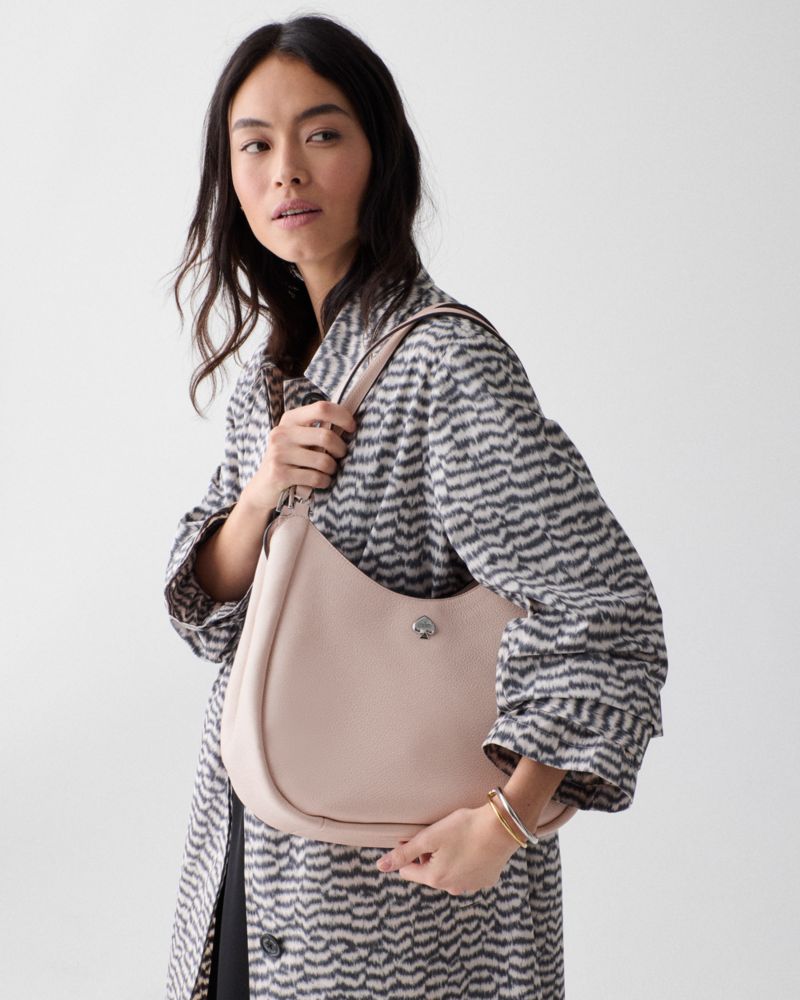 Kate Spade,Kayla Large Triple Compartment Shoulder Bag,Leather,Calfskin Leather,Shoulder Bag,Logo,Metal,Gold Metal,Casual,Pink