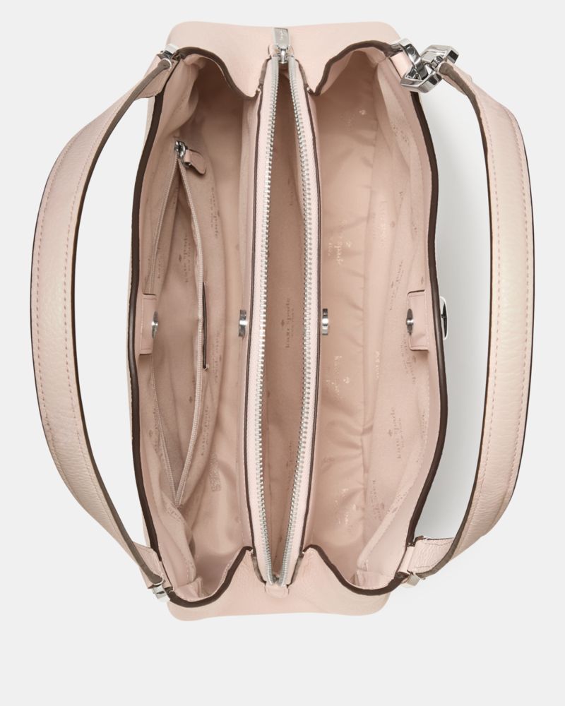 Kate Spade,Kayla Large Triple Compartment Shoulder Bag,Leather,Calfskin Leather,Shoulder Bag,Logo,Metal,Gold Metal,Casual,Pink