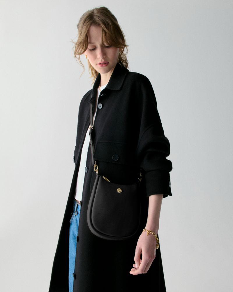 Kate Spade,Kayla Small Swingpack Crossbody,Leather,Crossbody,Logo,Gold Metal,Casual,Black