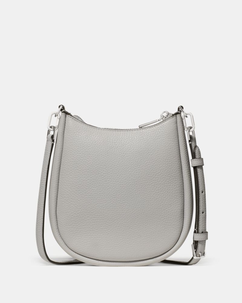 Kate Spade,Kayla Small Swingpack Crossbody,Leather,Crossbody,Logo,Metal,Compact,Gold Metal,Casual,Gray