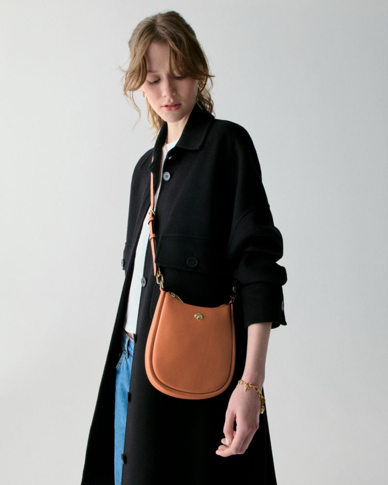 Kate Spade,Kayla Small Swingpack Crossbody,Leather,Crossbody,Logo,Gold Metal,Casual,Brown